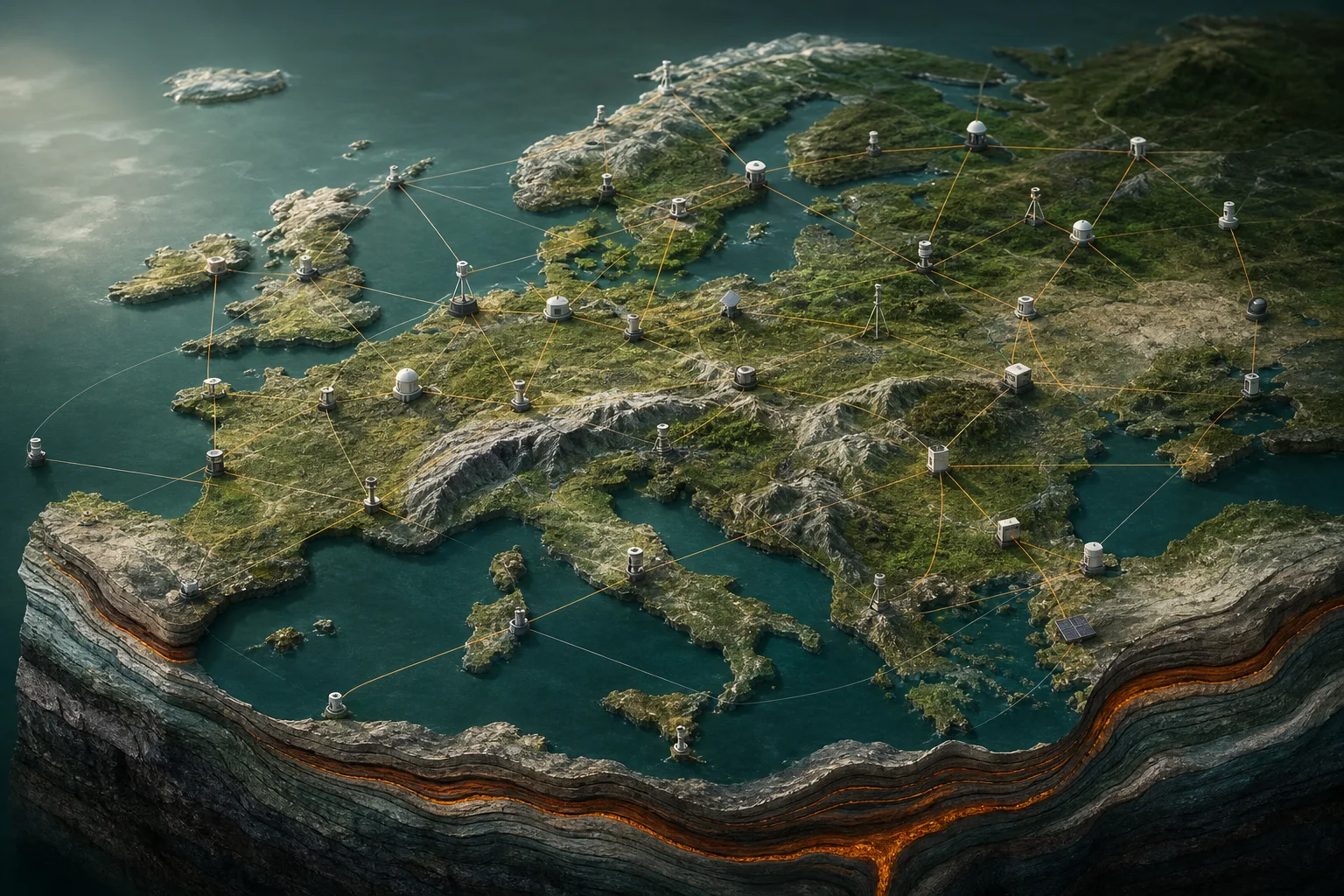 Conceptual solid Earth observation network across Europe